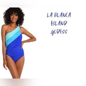 La Blanca Women's Island Goddess One Shoulder One Piece Swimsuit, Ice Blue, 16